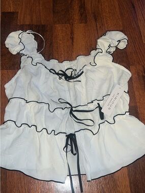 iris White Eyelet Ruffle Tank with Black Trim